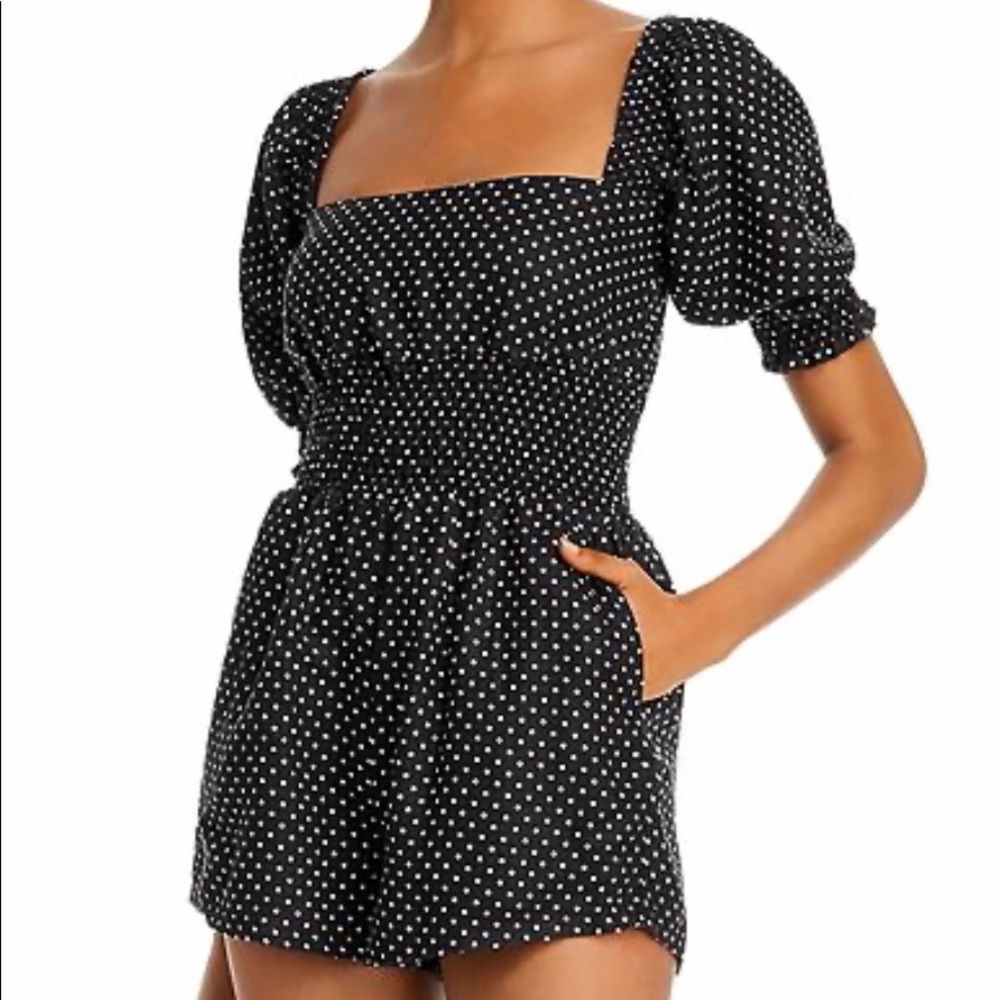 WeWoreWhat Black Polka Dot Puff Sleeve Romper